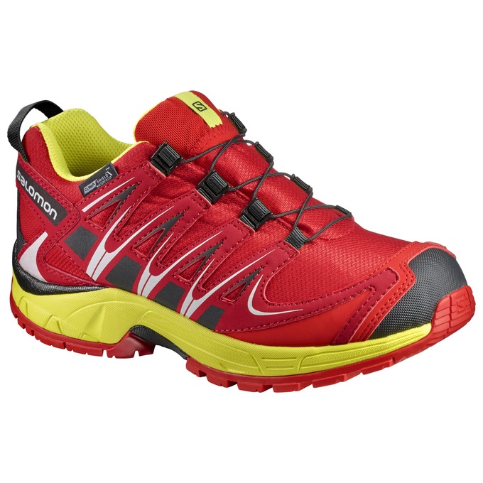 Salomon Israel XA PRO 3D CSWP J - Kids Trail Running Shoes - Red/Yellow (TXUH-82641)